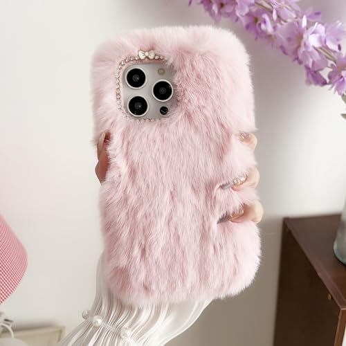 CrazyLemon Kompatibel mit iPhone 14 Plus Hülle, Flauschige Plüsch Pelz Design Handyhülle für Frauen Mädchen Kinder Weiche TPU Silikon Rückseite Stoßfeste Winterwarme Hülle - Rosa von CrazyLemon