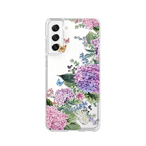 CrazyLemon Samsung Galaxy S22 Handyhülle TPU Silikon Weiche Durchsichtig Klar Transparent Schutzhülle Farbe Blumen Muster Handytasche Flexibel Handy Hülle - Hortensie von CrazyLemon