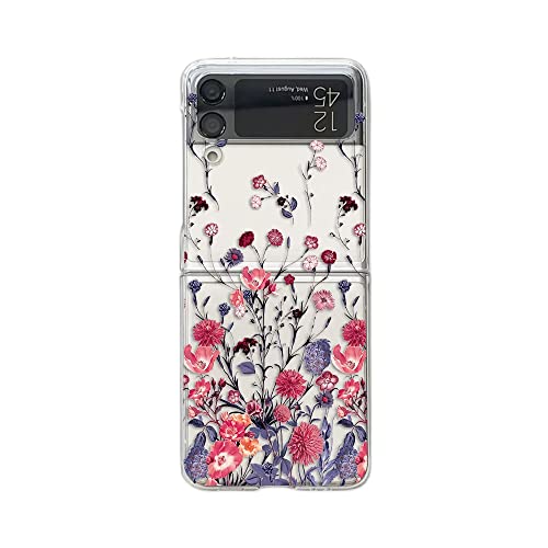 CrazyLemon Samsung Galaxy Z Flip 4 5G Hülle, Durchsichtig Harter PC Hülle Kreatives Muster Schutzhülle Handyhülle - Kleine Rosa Blume von CrazyLemon