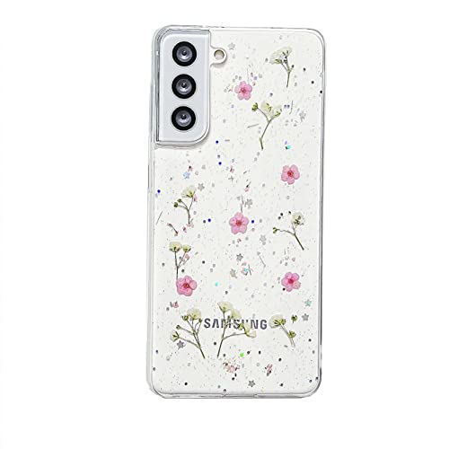 CrazyLemon für Samsung Galaxy S10 Plus Hülle Silikon Durchsichtig, Cute Aesthetic Rosa Echte Blumen Design Dünn Handyhülle Anti Gelb Transparent Clear Flowers Case für Frauen von CrazyLemon