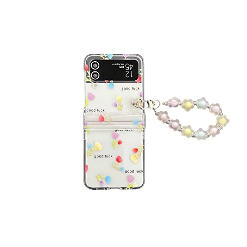 CrazyLemon für Samsung Galaxy Z Flip 3 5G Scharnierschutz Hülle, Durchsichtig Harter PC Case mit Kette Armband Blumen Schmetterling Muster Schutzhülle Handyhülle - Blumen Tulpen von CrazyLemon