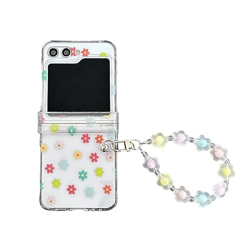 CrazyLemon für Samsung Galaxy Z Flip 5 Hülle mit Kett, mit Scharnierschutz Handykette Klar Handyhülle Harte PC Schutzhülle für Galaxy Z Flip 5 5G 2023 Frauen Mädchen - Klein Blumen von CrazyLemon