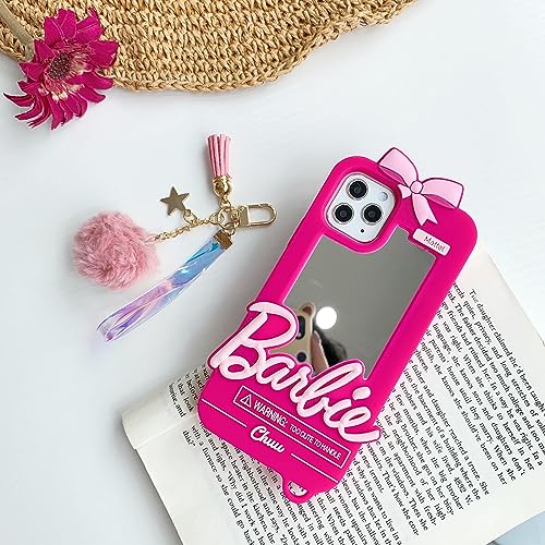 CrazyLemon für iPhone 11 Hülle, Silikon Rosa Spiegel Design mit Flauschigem Haarball für Frauen Teenager Mädchen Kinder Weiches TPU Langlebiges Gummi Stoßfester Schutzstoßfänger Hülle von CrazyLemon