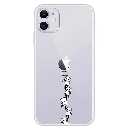 CrazyLemon für iPhone 11 Hülle, Transparent Silikon Schutzhülle Mädchen Dünn Stoßfest Durchsichtig Handyhülle für iPhone 11 - Panda beim Treppensteigen von CrazyLemon