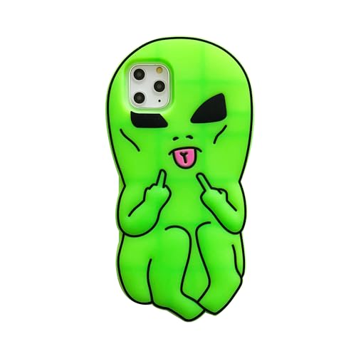 CrazyLemon für iPhone 12 Pro / 12 Hülle, Weich Silikon 3D Karikatur Charakter Hülle Schützendet Hüllen Junge Mädchen Teenager HandyHülle - Mittelfinger Alien von CrazyLemon