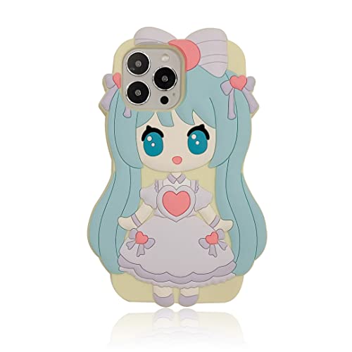 CrazyLemon für iPhone 13 / iPhone 14 Hülle, Weich Silikon 3D Karikatur HandyHülle Stoßfest Schützende Hüllen Cool Damen Junge Mädchen Teenager HandyHülle - Anime Frau Hellgrün von CrazyLemon