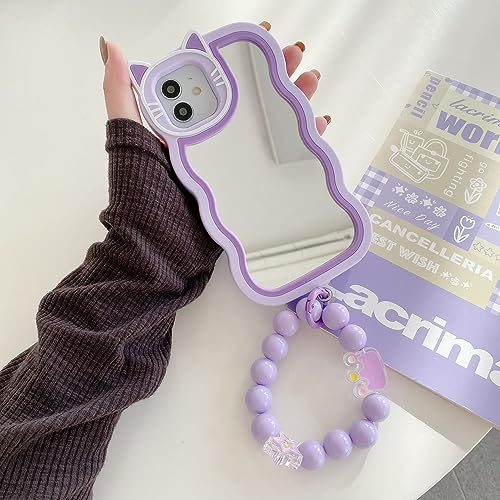 CrazyLemon für iPhone 13 Pro Max Hülle, Silikon Spiegel Hülle Niedlich Cool Modisch Lila Katze Kitty-Design mit Riemen für Damen Teenager Mädchen Kinder Weiches Gummi Stoßfeste Schutzhülle von CrazyLemon