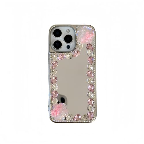 CrazyLemon für iPhone 15 Pro Hülle, Schminkspiegel Hülle mit Funkelnd Glänzend Weißen Rosa Strasssteinen Diamanten Rosen Blumen Schutzhülle für Damen Mädchen CrazyLemon für iPhone 15 Pro Hülle, Schminkspiegel Hülle mit Funkelnd Glänzend Weißen Rosa Strasssteinen Diamanten Rosen Blumen Schutzhülle für Damen Mädchen von CrazyLemon