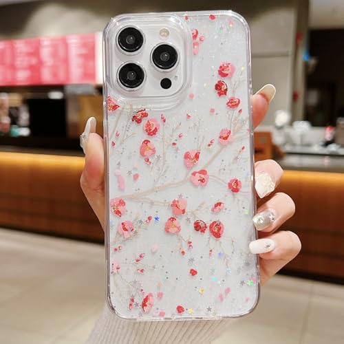 CrazyLemon für iPhone 15 Pro Max Schutzhülle, Transparentes Silikon Süßes Mädchen Blumenmuster für Frauen Mädchen Schlank Anti-Gelb TPU Gummi Stoßfest Handyhülle - Blumen 05 von CrazyLemon