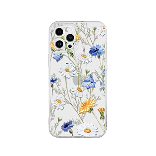 CrazyLemon iPhone 12 Pro Max Handyhülle TPU Silikon Weiche Durchsichtig Klar Transparent Schutzhülle Farbe Blumen Muster Handytasche Flexibel Handy Hülle - Blaue und Weiße Blumen von CrazyLemon