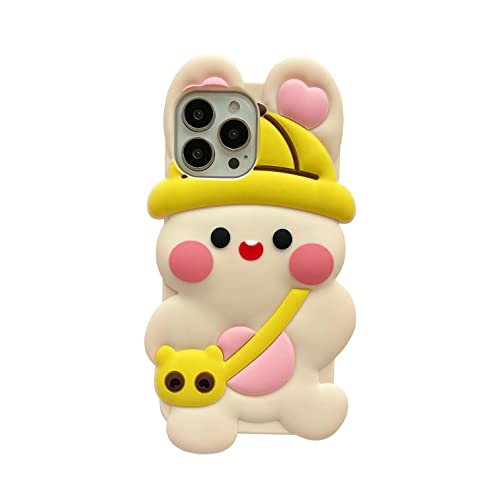 CrazyLemon iPhone 13 Pro Hülle, Weich Gummi Gel Cool Kawaii 3D Karikatur Junge Mädchen Teenager HandyHülle Schützende Hüllen für iPhone 13 Pro - Rucksack Hase von CrazyLemon