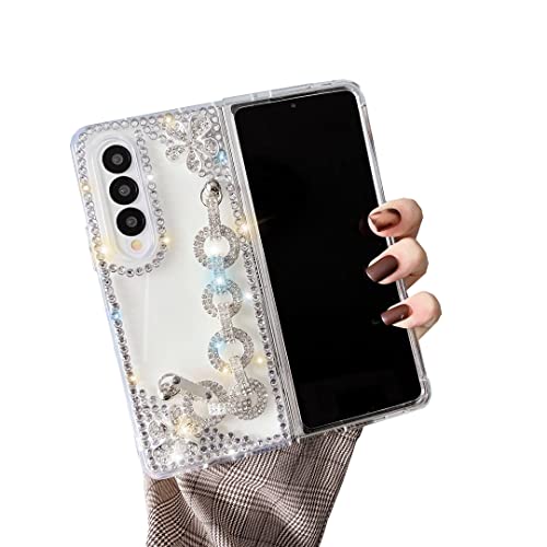 Hülle für Samsung Galaxy Z Fold 3 5G 2021, CrazyLemon Funkelnd Kristall Glänzend Strass Blumen Sparkle Glänzend mit 3D Steine Kettenband Schutzhülle Handyhülle für Frauen Mädchen von CrazyLemon