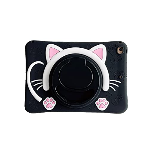 Hülle für iPad Mini 4 / Mini 5, CrazyLemon Kind Teenager Junge Mädchen Weich Silikon Hülle Schutzhülle 360° Drehbarem Tablet Ständer - Katze Schwarze von CrazyLemon