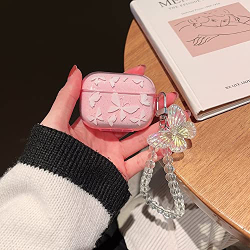 Schutzhülle für AirPods Pro, CrazyLemon Schmetterling mit Luxus Schmetterling Armband Schlüsselanhänger Hülle Kompatibel mit AirPods Pro Ladebox Taschen & Cases - Rosa von CrazyLemon