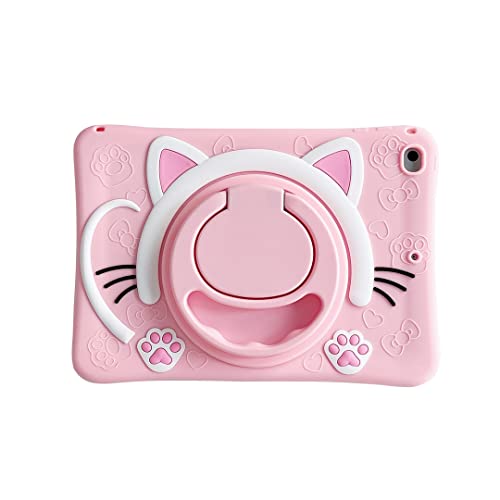 für iPad mini 6 Hülle, CrazyLemon Kawaii Cartoon Süße Anime Figur Muster Weich Silikon Schutzhülle 360° Drehbarem Tablet Ständer - Katze Rosa von CrazyLemon