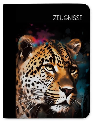 CreaDesign, Kinder Zeugnismappe Mädchen Leopard mit 10 Klarsichthüllen, A4, 24 x 31 x 1 cm, Rücken schwarz von CreaDesign