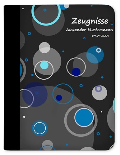 CreaDesign Customize A4 Zertifikatsmappe für Kinder 26,7x32,7x1 cm, Sichtbuch mit 10 Klarsichthüllen, erweiterbar auf bis zu 20 Taschen, Blau Kreise design, Dokumentenmappe für Schüler von CreaDesign