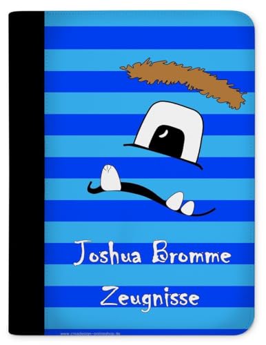 CreaDesign, Kinder Zeugnismappe mit Namen personalisiert, Zeugnis Mappe Monster Blau mit 10 Klarsichthüllen, A4, 26,7 x 32,7 x 1 cm, Rücken schwarz von CreaDesign