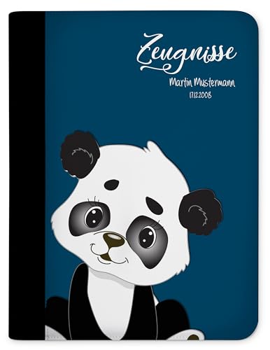 CreaDesign, Kinder Zeugnismappe mit Namen personalisiert, Zeugnis Mappe Panda Bär Blau mit 10 Klarsichthüllen, A4, 26,7 x 32,7 x 1 cm, Rücken schwarz von CreaDesign