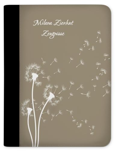 CreaDesign, Kinder Zeugnismappe mit Namen personalisiert, Zeugnis Mappe Pusteblume Beige mit 10 Klarsichthüllen, A4, 26,7 x 32,7 x 1 cm, Rücken schwarz von CreaDesign