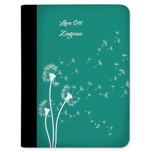 CreaDesign Customize A4 Zertifikatsmappe für Kinder 26,7x32,7x1 cm, Sichtbuch mit 10 Klarsichthüllen, erweiterbar auf bis zu 20 Taschen, Petrol Pusteblume design, Dokumentenmappe für Schüler von CreaDesign