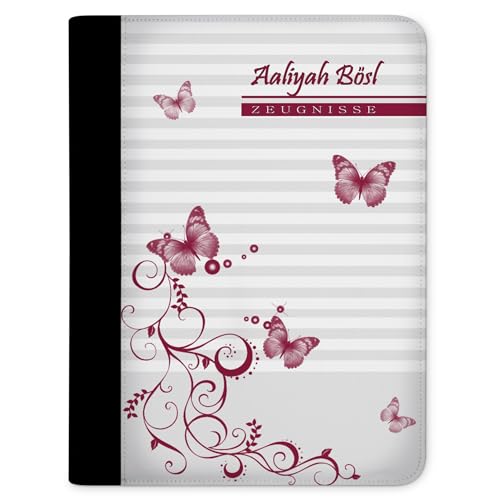 CreaDesign Customize A4 Zertifikatsmappe für Kinder 26,7x32,7x1 cm, Sichtbuch mit 10 Klarsichthüllen, erweiterbar auf bis zu 20 Taschen, Schmetterling Brombeere Grau design, Dokumentenmappe für von CreaDesign