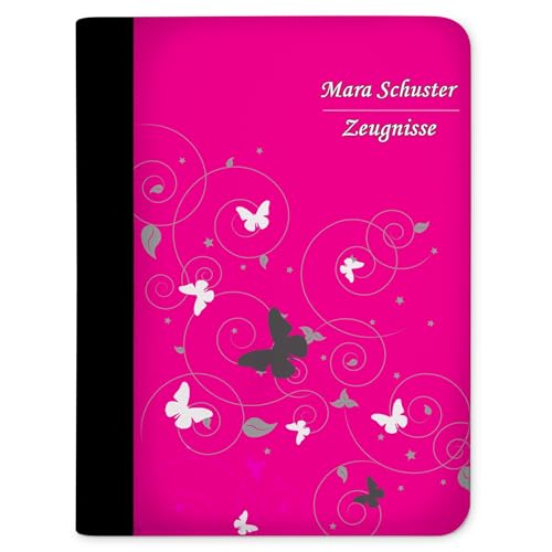 CreaDesign Customize A4 Zertifikatsmappe für Kinder 26,7x32,7x1 cm, Sichtbuch mit 10 Klarsichthüllen, erweiterbar auf bis zu 20 Taschen, Pink Schmetterling design, Dokumentenmappe für Schüler von CreaDesign