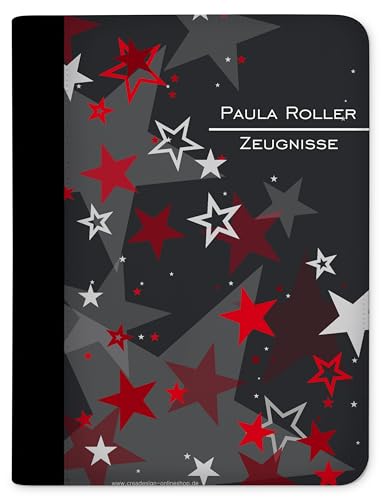 CreaDesign Customize A4 Zertifikatsmappe für Kinder 26,7x32,7x1 cm, Sichtbuch mit 10 Klarsichthüllen, erweiterbar auf bis zu 20 Taschen, Rot Sterne design, Dokumentenmappe für Schüler von CreaDesign