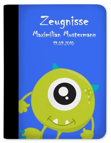 CreaDesign, Kinder Zeugnismappe personalisiert mit Namen, Zeugnis Mappe Monster, DIN A4, 26,7 x 32,7 x 1 cm, Rücken schwarz von CreaDesign