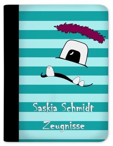 CreaDesign, Kinder Zeugnismappe personalisiert mit Namen, Zeugnis Mappe Monster Türkis, DIN A4, 26,7 x 32,7 x 1 cm, Rücken schwarz von CreaDesign