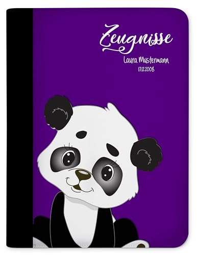 CreaDesign, Kinder Zeugnismappe personalisiert mit Namen, Zeugnis Mappe Panda Bär Lila, DIN A4, 26,7 x 32,7 x 1 cm, Rücken schwarz von CreaDesign