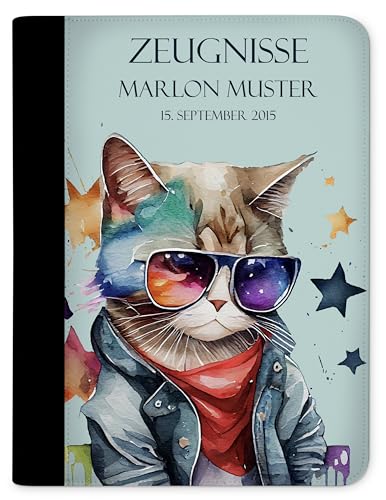 CreaDesign Customize A4 Zertifikatsmappe für Kinder 26,7x32,7x1 cm, Sichtbuch mit 10 Klarsichthüllen, erweiterbar auf bis zu 20 Taschen, Katze design, Dokumentenmappe für Schüler von CreaDesign