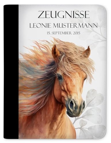 CreaDesign Zeugnismappe personalisiert mit Namen, Zeugnis Mappe Pony Watercolor mit 10 Klarsichthüllen, A4, 26,7 x 32,7 x 1 cm, Rücken schwarz von CreaDesign