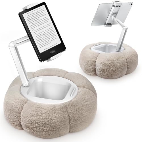 CreaDream Pumpkin Kindle Halterung Kissen, 360° Verstellbarer Tablet IPad Ständer mit Abnehmbarer Snackschale, Kindle Zubehör Kompatibel mit 4,7-13 Zoll Geräten für Bett, Sofa, Videos Shauen (Khaki) von CreaDream