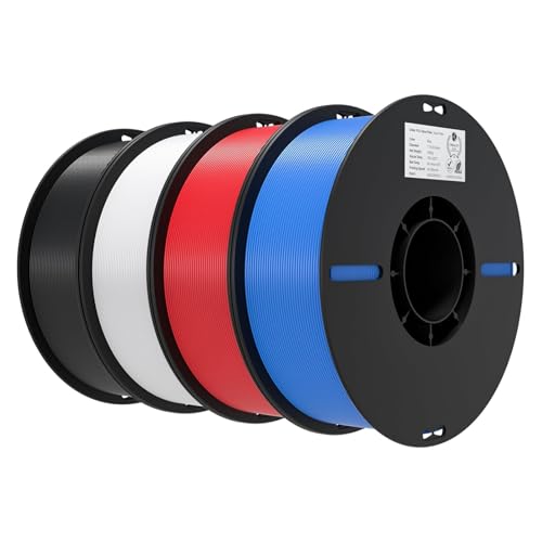 Creality Ender PLA Filament 1.75mm 4kg, 3D Drucker Filament PLA, Maßgenauigkeit +/-0,02mm Vakuumverpackung (4 x 1kg Spule, Weiß+Schwarz+Rot+Blau) von Creality