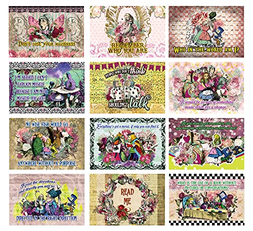 Alice im Wunderland Postkarten Series 3 (12-Pack) -Unique Mitteilungskarte Bulks Assorted Pack - Kühle Werbegeschenke für Kinder, Erwachsene, Jungen, Mädchen, Frauen-Groß Karten Collection Set von Creanoso