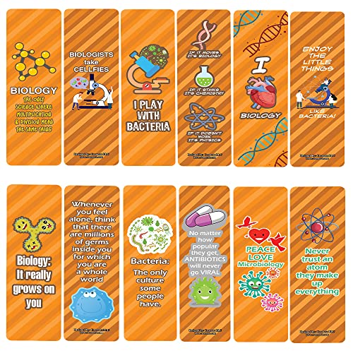 Creanoso Niedliche Biologie-Sprüche Lesezeichen (2 Sets x 6 Karten) - Tägliches Inspirationskarten-Set - Interessante Buchseiten-Clippers - Tolle Geschenke für Erwachsene und Profis von Creanoso