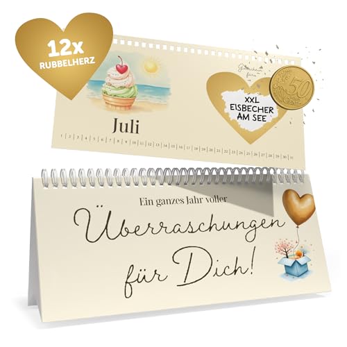 Creatastic® - Gutschein Liebe Kalender [Tischkalender DIN lang] kleine Geschenke für Paare | Gutscheine Date Ideen für Paare | Paarzeit | Gutscheinkarte Geschenk Partner | Hochzeitsgeschenk von Creatastic