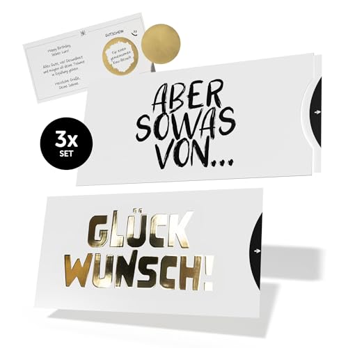 Creatastic® - Geburtstagskarte lustig [Geburtstagskarten Set mit Umschlag, Karte mit Golddruck und Rubbelaufkleber] 3 Stück, DIN lang | Gutschein Geburtstag | Gutscheinkarte Geburtstag von Creatastic
