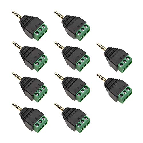 Create idea 3,5 mm 3-poliger Stereo-Stecker auf AV-3-Schraubklemmenblock, lötfreier Adapter für Kopfhörer und Mikrofon, 10 Stück von Create idea