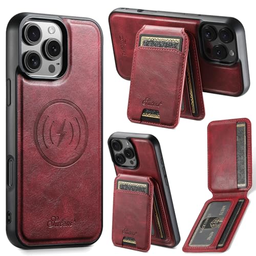 Creative Case Lederhülle und Wallet (2 in 1) für iPhone 16 Pro Max, Abnehmbares Magnetgehäuse, Mit Ständer, Kabellosem Laden, Kartenfach, Stoßfeste Schutzhülle, (Rot, iPhone 16 Pro & Wallet (2 in 1)) von Creative Case