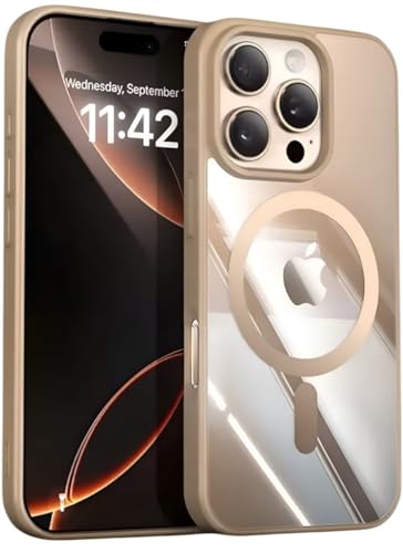 NTC Magnetisch Hülle für iPhone 16, Kompatibel mit MagSafe, Militärgrad-Schutz, Kristallklarer Transparante Rücken, Seiten, Nicht Vergilbend, Stoßfest, Kratzfest (Beige, iPhone 16 Pro) von Creative Case