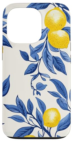 Hülle für iPhone 13 Pro Italienische blaue Fliesen Muster mit Zitronen Abdeckung Telefon von Creative Cases