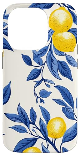 Hülle für iPhone 14 Pro Italienische blaue Fliesen Muster mit Zitronen Abdeckung Telefon von Creative Cases
