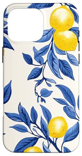 Hülle für iPhone 16 Pro Max Italienische blaue Fliesen Muster mit Zitronen Abdeckung Telefon von Creative Cases