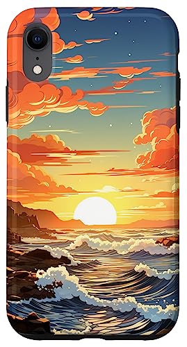 Hülle für iPhone XR Handyhülle „Waves Ocean Sunset“ im Retro-Stil mit traumhaftem Anime-Motiv von Creative Cases
