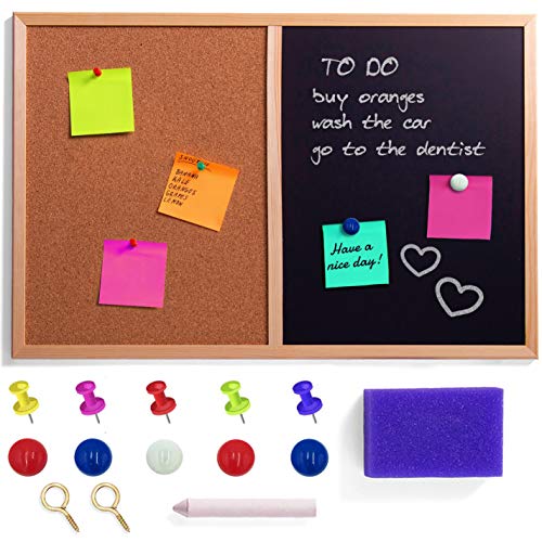 Creative Home 60 x 40 cm Pinnwand Magnettafel Kork & Kreidetafel Magnetisch Kombitafel | Schwarz Magnettafel mit 5 Stiften & Magneten, Kreide, Schwamm | Küche Korkwand Wandtafel Blackboard Pinwand von Creative Home