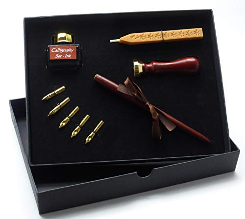CREAVVEE® 9 teiliges Kalligraphie Geschenkset mit Federkiel, versch. Schreibfedern & 1 Siegel von Creavvee