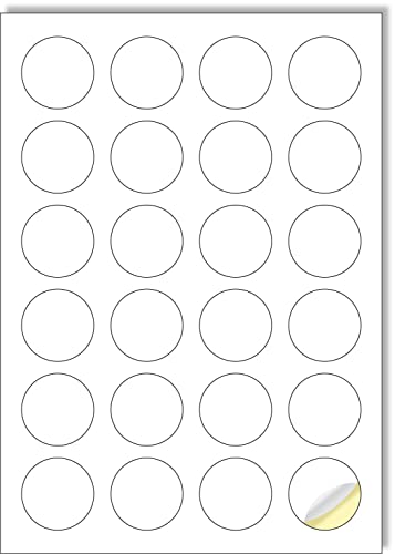Creavvee 24 runde Aufkleber pro Blatt, 25 A4-Blätter, bedruckbare weiße Aufkleber-Papieretiketten für Laser-/Tintenstrahldrucker, Aufklebergröße rund 40 mm (2017-1) von Creavvee