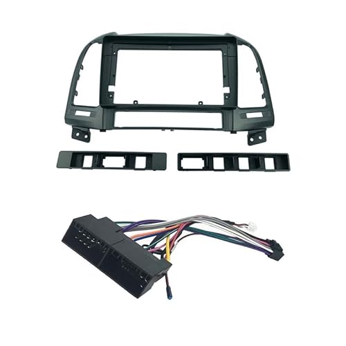 Autoradio Einbaurahmen Universal,Rahmen Autoradio 2 DIN 9-Zoll-Autoradination Kunststoff-Faszien-Panel-Rahmen und -Kabel Passend für Hyundai Santa Fe IX45 2006~2012 Dash-Mount-Kit.(U078 and HY-01) von Crepundia